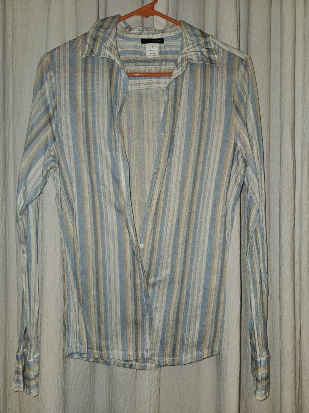 J.Crew Blue Cream Tan Striped Cotton Button Down Shirt Size M